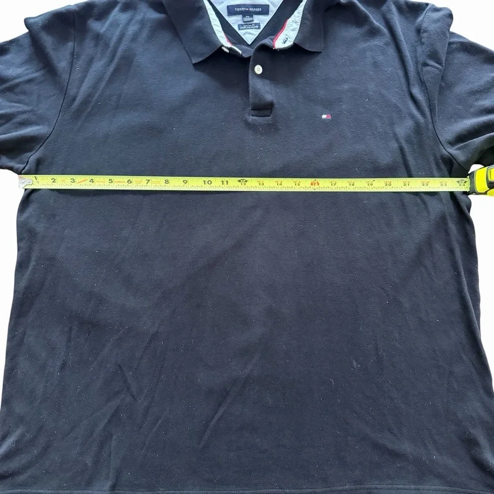 Tommy Hilfiger Polo Shirt Men Black‎ Custom Fit Short Sleeve Cotton Logo XXL